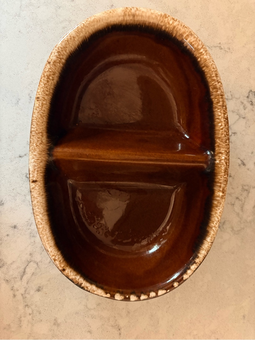 Brown Glazed Ceramic Divided Serving Dish